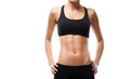 © Oksana_Latysheva - Woman's Midsection in Black Sportswear Isolated On White Background. Woman in Sportswear Showing Abdominal Muscles