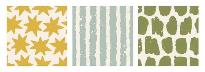 Fototapete - Seamless abstract patterns set. Endless backgrounds with stars, stripes, blobs. Repeating print, texture for fabric, textile, wallpaper, wrapping design. Printable repeatable flat vector illustrations