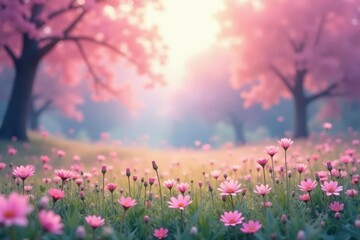 Wall Mural - abstract blurred nature scene, calming pastel hues, pattern, graphic