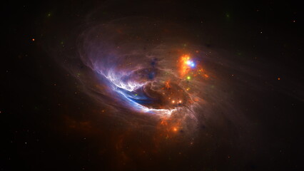 Wall Mural - Brilliant colors illustrate a dynamic nebula in deep space, featuring swirling gas, bright stars, and a captivating cosmic landscape that highlights the beauty of the universe. 3d render