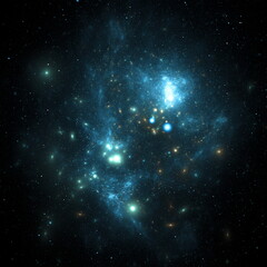 Wall Mural - expansive view of deep space reveals swirling nebulae and shimmering stars. bright hues of blue and 