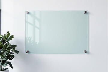 Poster - Blank glass board mockup on white wall.