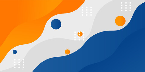 Wall Mural - blue and orange geometric business banner design. creative banner design with wave shapes and lines 