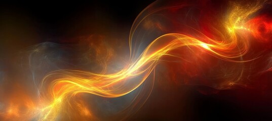 Wall Mural - dramatic abstract background with wavy smokey patterns and glowing red and gold stripes unfolding