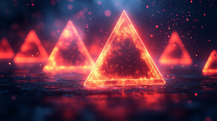 Leinwandbilder - A captivating digital artwork featuring glowing triangles in a mystical setting, radiating vibrant colors and abstract patterns.