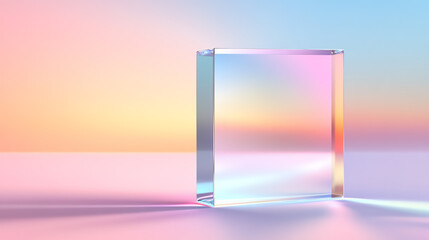 Aufkleber - A crystal clear block reflecting soft pastel colors, creating a serene atmosphere ideal for modern design and artistic expressions.