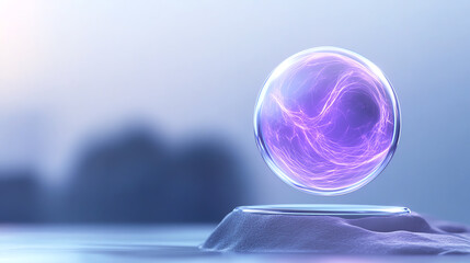 Leinwandbilder - A mesmerizing purple energy orb floating above a smooth surface, representing futuristic technology and innovation.
