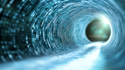 Poster - A mesmerizing view of a dynamic data tunnel, representing the flow of information in the digital age, with abstract light patterns.