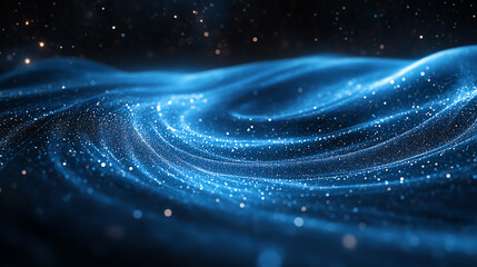 Fototapete - A stunning visualization of waves of energy, featuring sparkling particles and deep blue tones that evoke a sense of mystery.