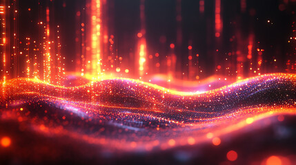 Leinwandbilder - A vibrant and dynamic abstract background showcasing glowing waves and particles, perfect for tech and creative projects.