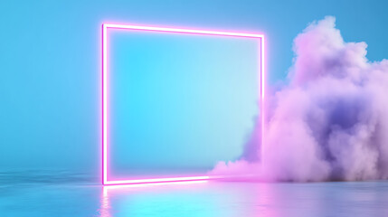Leinwandbilder - A vibrant neon frame surrounded by colorful smoke, creating a modern and artistic atmosphere perfect for creative projects.