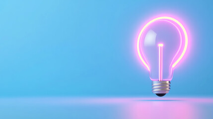 Aufkleber - A vibrant neon light bulb illuminating a blue background, symbolizing innovation and creativity in technology.