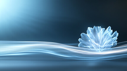 Poster - Abstract image of a luminous blue wave with a glowing crystal-like form, perfect for backgrounds and design projects.