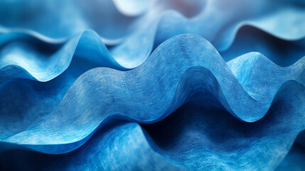 Poster - Close-up view of textured blue paper with waves and folds, creating an abstract and visually appealing pattern.