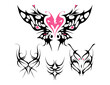 © aura studio - Vector illustration of neo tribal y2k tattoo, heart butterfly shape, emo gothic tribal tattoo design, cyber sigilism ornaments, black pink tattoo art, goth, butterfly tattoo, edgy illustrations.
