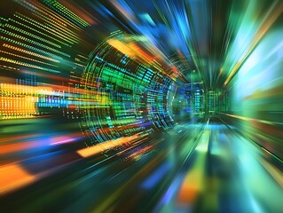 Wall Mural - a dynamic and futuristic digital illustration of computer code, data flow, or web development concep