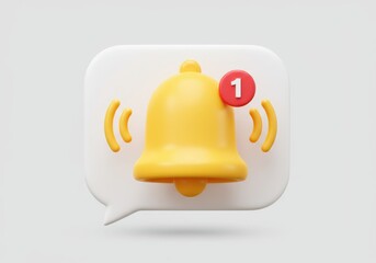 Wall Mural - 3d illustration of yellow notification bell with red number one isolated on white background represe