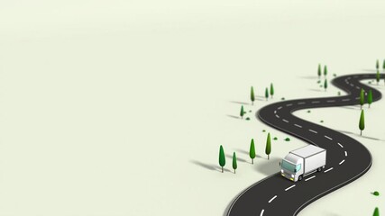 Wall Mural - Animation of a white truck running around a curve. It runs forever without interruption.