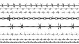 Razor wire silhouettes. Barbed wire metallic border elements, sharply barb wire fencing vector symbols set. Prison barbed wire