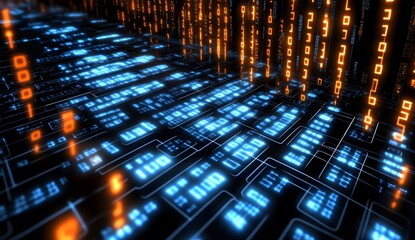 Wall Mural - abstract background with a digital circuit board and binary code. high-tech technology concept. digi
