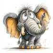 © Sukifli Dakheng - Cute elephant looks worried in this watercolor impasto style artwork