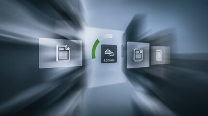 Wall Mural - digital cloud data flow: futuristic image illustrating data transfer and cloud computing. showing fi