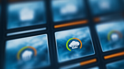 Wall Mural - weather forecast interface: a cutting-edge weather forecast interface displaying icons and data, rep