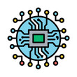 © Veronika - Digital circuit design featuring a microchip and connecting nodes in a modern technological style