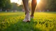 © AIGE  - Stepping on the grass, walking on the grass, taking pictures of feet walking and touching the grass, feet touching the grass ,Walking outdoors ,Walking barefoot