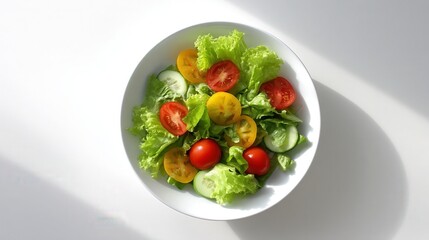 Poster - Artfully Arranged Salad with Fresh Vegetables on White Surface