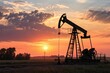 © Anas - silhouette of an oil pump at sunset. Generative AI, Generative AI