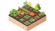 © Roni Yahdi - Isometric vector illustration of a flourishing rooftop garden with diverse crops