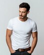 © pixs4u - A stylish man in a plain white t-shirt stands confidently, showcasing casual fashion and modern aesthetics.