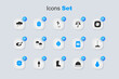 © Iryna - Set Winter hat, Mushroom, Leaf, Four leaf clover, Pear, Garden rake, Cloud and lightning and icon. Vector