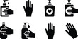 © MuhammadImran - Black and white vector illustration of hands and sanitizer bottles in a safety and hygiene concept