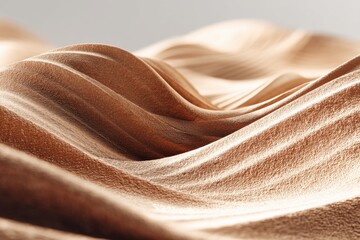 Wall Mural - An abstract texture of a wavy, golden sand dune pattern with subtle light and shadows, showcasing a smooth, undulating surface with a soft, matte finish texture.
