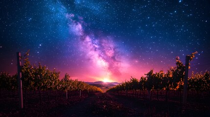 Wall Mural - a tranquil vineyard under the captivating milky way
