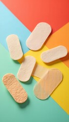 assortment of adhesive bandages on vibrant gradient background