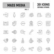 © ARIF MIFTAHUL ANWAR - Mass media line icon set. Containing TV show, program, news, report, video, interview. Editable stroke. Vector illustration