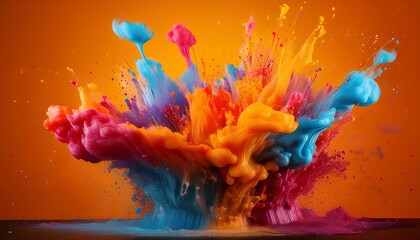 Leinwandbilder - colorful paint watercolor splashes on orange background