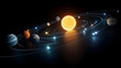 © Davy - Stylized glowing solar system model showing planets orbiting sun on dark cosmic background