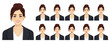© Volha Hlinskaya - Elegant business young woman. Different facial expressions set. Isolated vector illustration