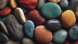 © Lucianastudio - Close up showcasing vibrant collection of assorted colored smooth stones creating a nature background