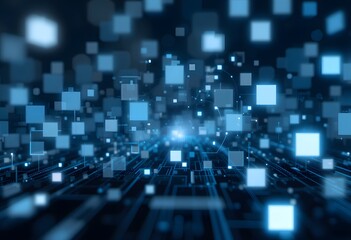 Aufkleber - Modern Tech Background, Subtle Glowing Squares, Dark Blue And Light Grey Hues, A Visually Appealing Choice For Tech Project Aesthetics. Suitable For Various Projects, Great Option For Presentations.