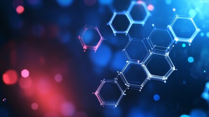 Wall Mural - futuristic abstract technology background with glowing blue hexagons and digital grid pattern, moder