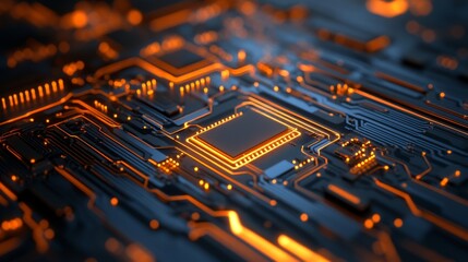Wall Mural - abstract glowing circuit board tunnel with intricate pcb pathways and high-speed data flow, futurist