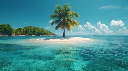 Wall Mural - idyllic tropical island with a single palm tree and crystal clear waters