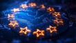 © MheeP - A visualization of the EU map highlighted by glowing stars against a dark backdrop.