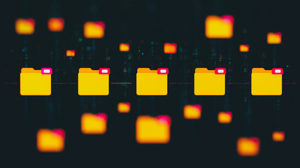 Wall Mural - digital data deluge: a visual representation of information overload, with floating file folders ami