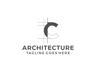 letter c logo, creative architecture design, vector illustration, isolated on transparent background